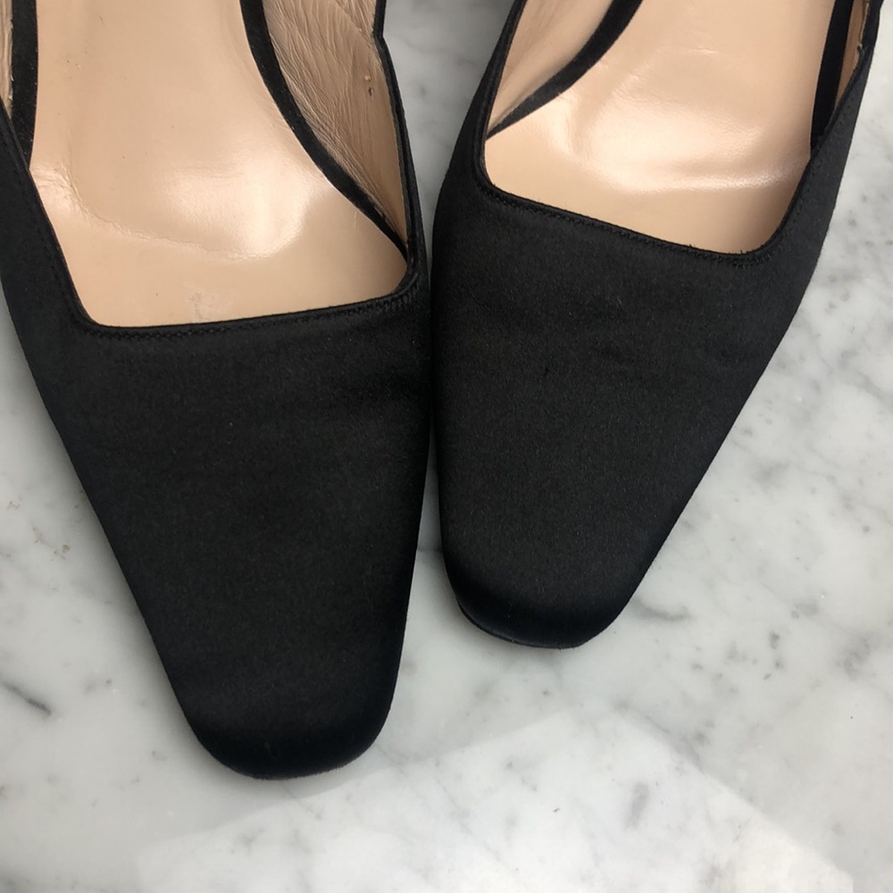 STAUD satin w/ bottons trim Elegant Black Slingback Heels Size 41 - Picture 4 of 11